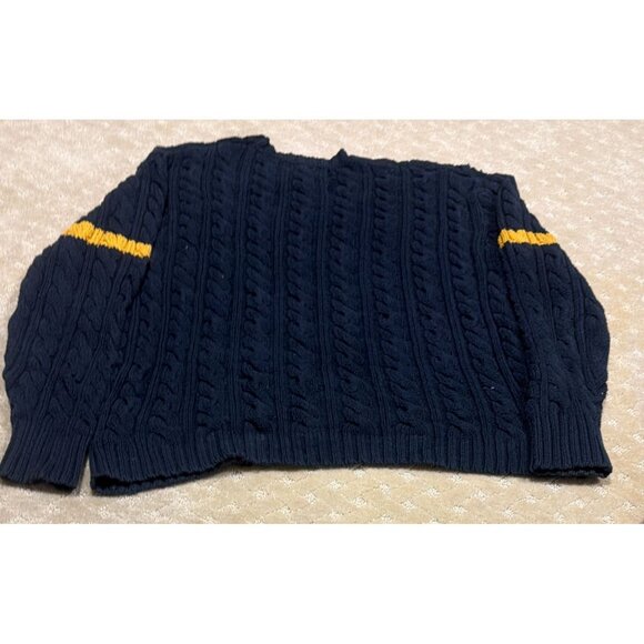 Vintage Polo Jeans Co Sweater Men's XXL Navy Cable Knit Yellow Stripe Cotton RL - Picture 2 of 4